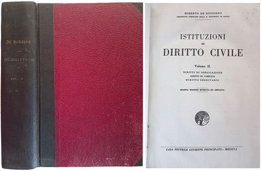 Istituzioni di Diritto Civile. Volume II - Diritti di obbligazione - Diritti di famiglia - Diritto ereditario - Roberto De Ruggiero - copertina