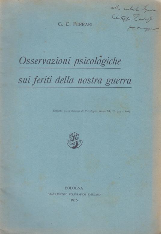 Osservazioni psicologiche sui feriti della nostra guerra - C. Ferrari - copertina