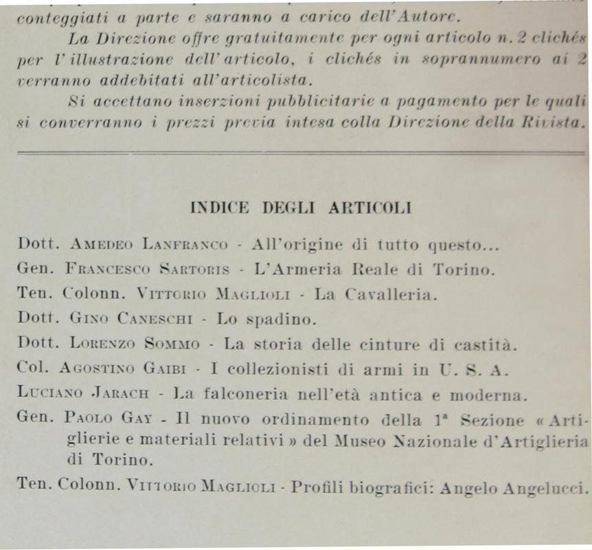 ARMI ANTICHE. Bollettino dell'Accademia di S. Marciano. Anno I - n. 1