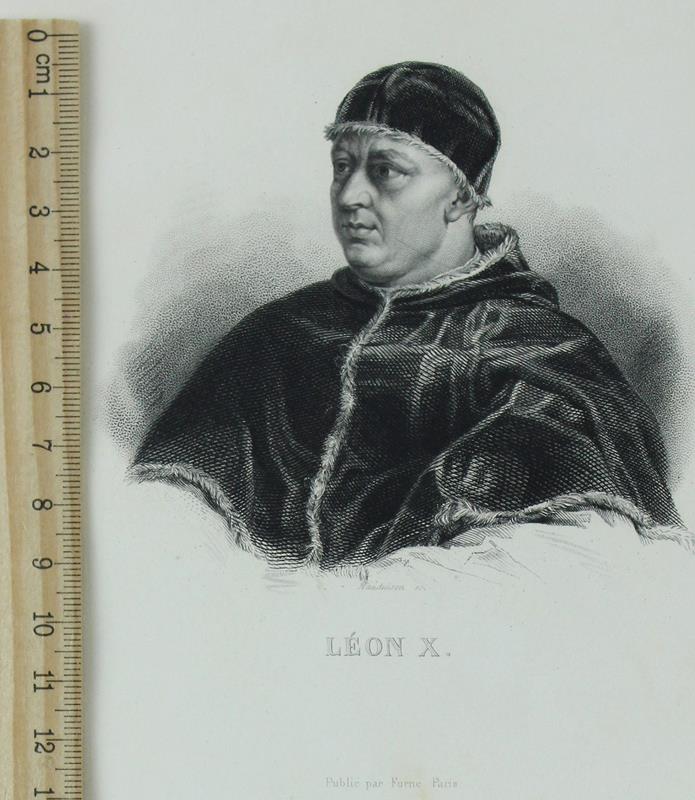 Portrait: LÉON X. [Gravure authentique du XIXe siècle - original print]