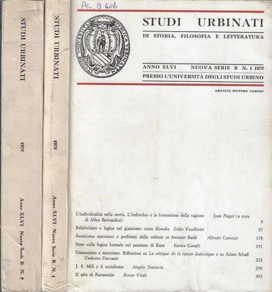 Studi urbinati di storia, filosofia e letteratura anno XLVI 1972 nuova serie B N. 1, 2 - Carlo Bo - copertina
