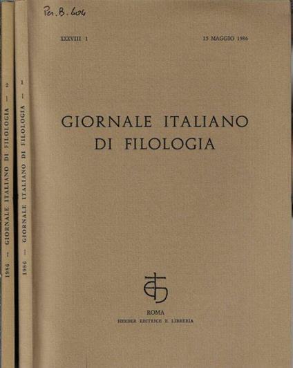Giornale italiano di filologia anno 1986 N. 1, 2 - Nino Scivoletto - copertina