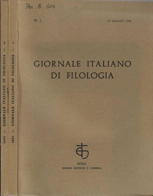 Giornale italiano di filologia anno 1988 N. 1, 2 - Nino Scivoletto - copertina