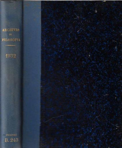 Archivio di filosofia anno 1932 - Enrico Castelli - copertina