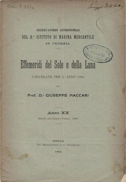 Effemeridi del Sole e della Luna di: Prof. D.r Giuseppe Naccari - copertina