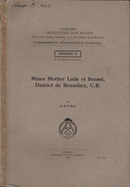 Mines Mother Lode et Sunset, District de Boundary, C.B - copertina