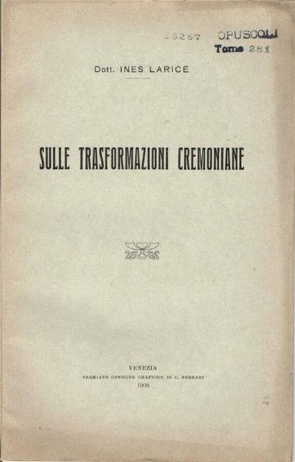 Sulle trasformazioni cremoniane - copertina