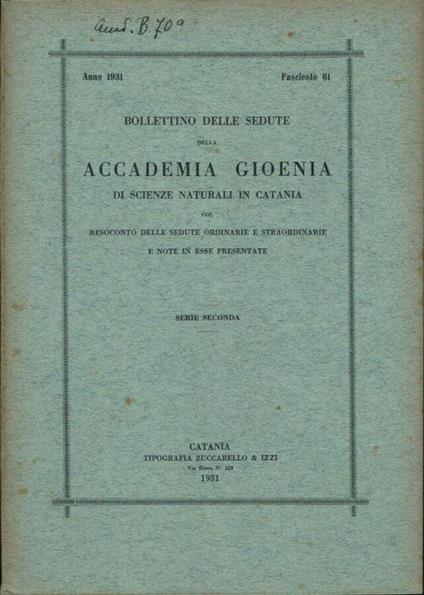 Bollettino delle sedute della Accademia Gioenia - copertina