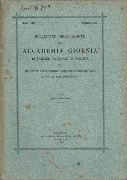 Bollettino delle sedute della Accademia Gioenia - copertina