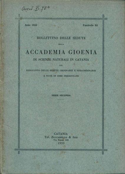 Bollettino delle sedute della Accademia Gioenia - copertina