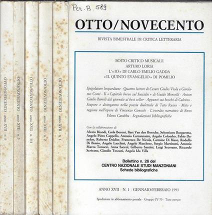 Otto/novecento anno 1993 N. 1, 2, 3-4, 5, 6 - Umberto Colombo - copertina