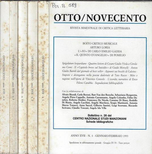 Otto/novecento anno 1993 N. 1, 2, 3-4, 5, 6 - Umberto Colombo - copertina