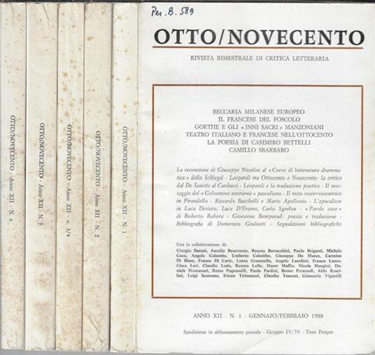 Otto/novecento anno 1988 N. 1, 2, 3-4, 5, 6 - Umberto Colombo - copertina