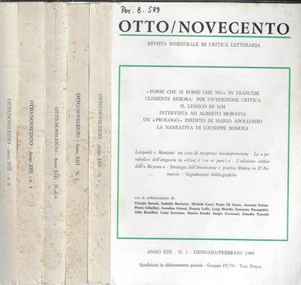 Otto/novecento anno 1989 N. 1, 2, 3-4, 5, 6 - Umberto Colombo - copertina