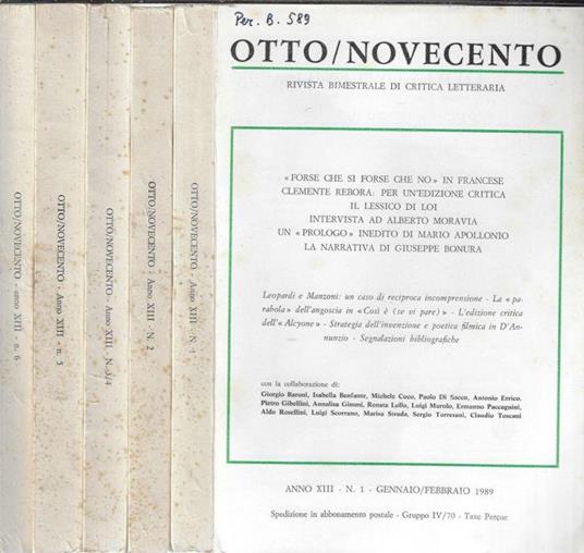 Otto/novecento anno 1989 N. 1, 2, 3-4, 5, 6 - Umberto Colombo - copertina