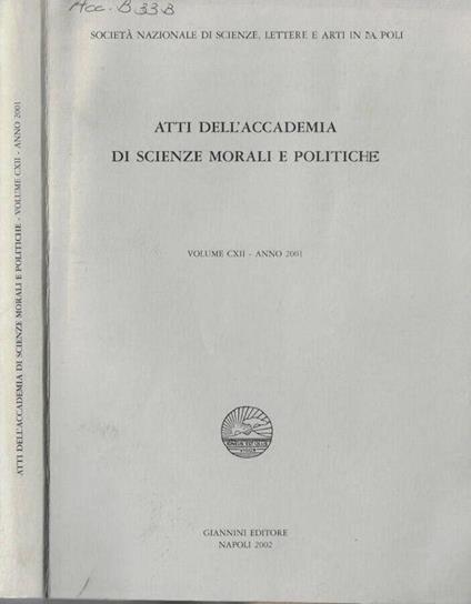 Atti dell'Accademia di Scienze Morali e Politiche volume CXII anno 2001 - copertina