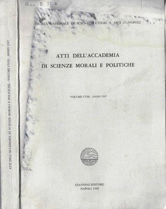 Atti dell'Accademia di Scienze Morali e Politiche volume CVIII anno 1997 - copertina