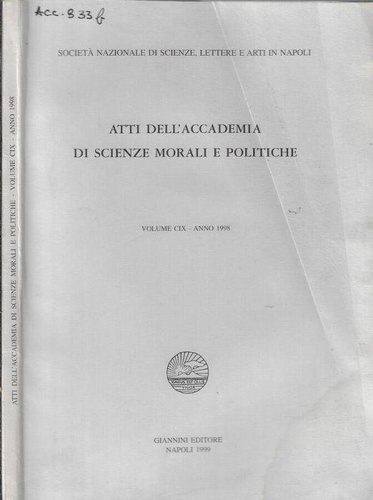 Atti dell'Accademia di Scienze Morali e Politiche volume CIX anno 1998 - copertina