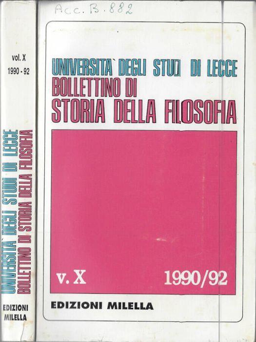 Università degli Studi di Lecce bollettino di storia della filosofia V. X 1990/92 - Giovanni Papuli - copertina