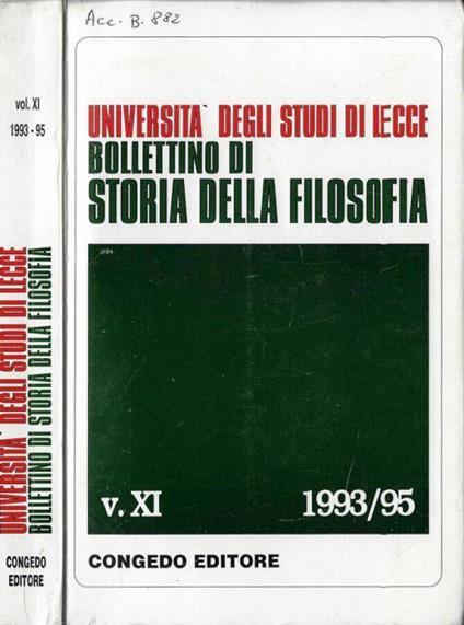 Università degli Studi di Lecce bollettino di storia della filosofia V. XI 1993/95 - Giovanni Papuli - copertina