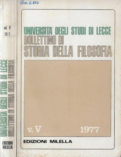 Università degli Studi di Lecce bollettino di storia della filosofia V. V 1977 - Giovanni Papuli - copertina