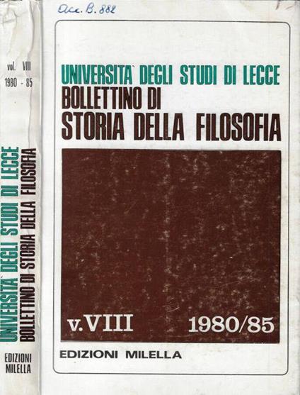 Università degli Studi di Lecce bollettino di storia della filosofia V. VIII 1980/85 - Giovanni Papuli - copertina