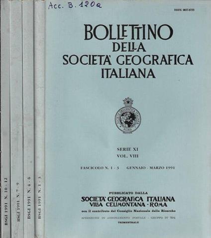 Bollettino della Società Geografica Italiana serie XI Vol. VIII Fascicolo 1-3, 4-6, 7-9, 10-12 1991 - copertina