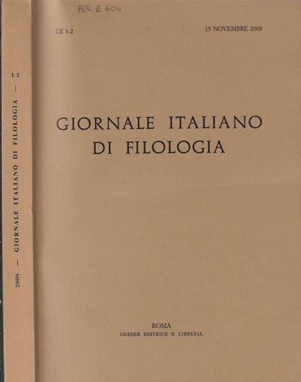 Giornale italiano di filologia anno 2008 N. 1-2 - copertina
