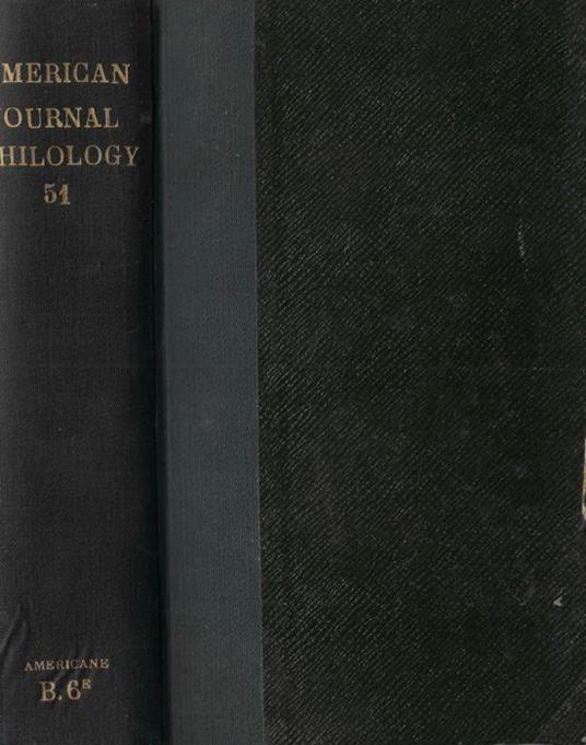 The American journal of philology founded by B. L. Gildersleeve Vol LI 1930 - copertina