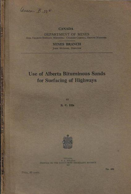 Use of Alberta Bituminous Sands for surfacing of Highways - copertina