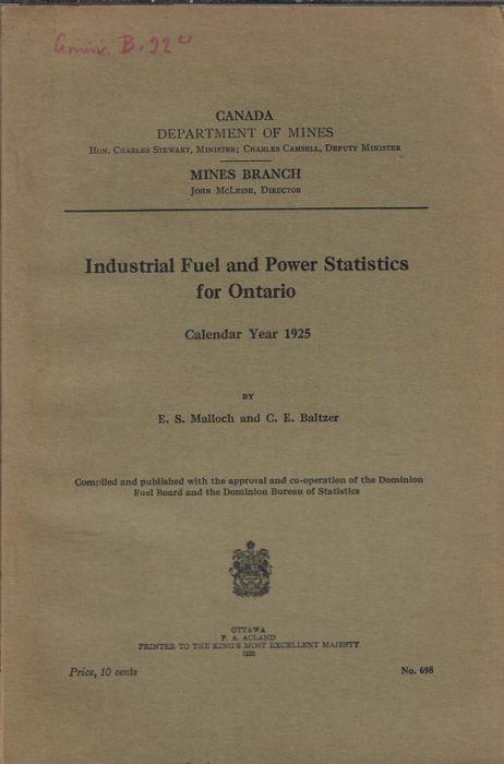 Industrial fuel and power statistics for Ontario - copertina