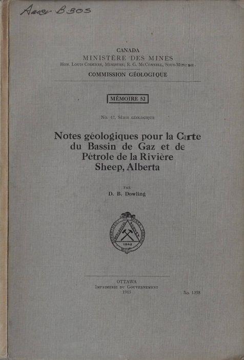 Notes géologiques pour la Carte du Bassin de Gaz et de Pétrole de la Rivière Sheep, Alberta - copertina