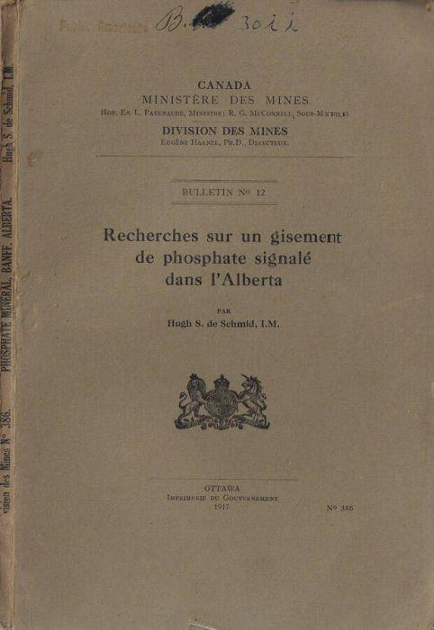 Recherches sur un gisement de phosphate signalédans l'Alberta - copertina