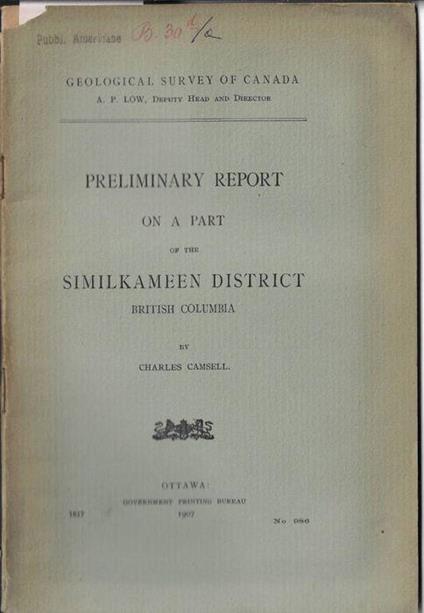 Preliminary report on a part of the similkameen district british Columbia - copertina