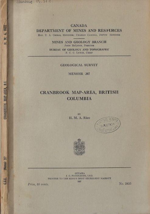 Cranbrook map-area, british Columbia - copertina