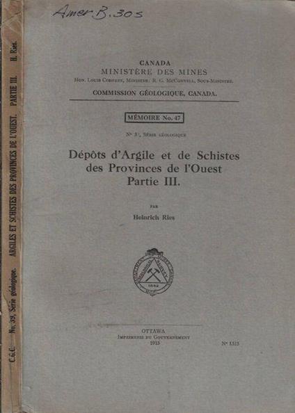 Dépots d'argile et de schistes des provinces de l'Ouest partie III - copertina