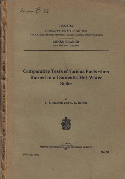 Comparative tests of various fuels when burned in a domestic hot-water boiler - copertina