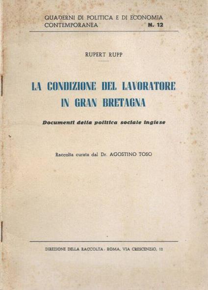 La condizione del lavoratore in Gran Bretagna - copertina