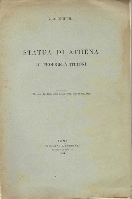 Statua di Athena di proprietà Tittoni - copertina