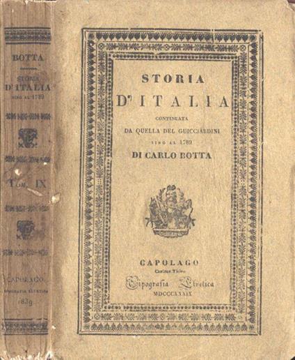 Storia d' Italia Tomo IX - Carlo Botta - copertina