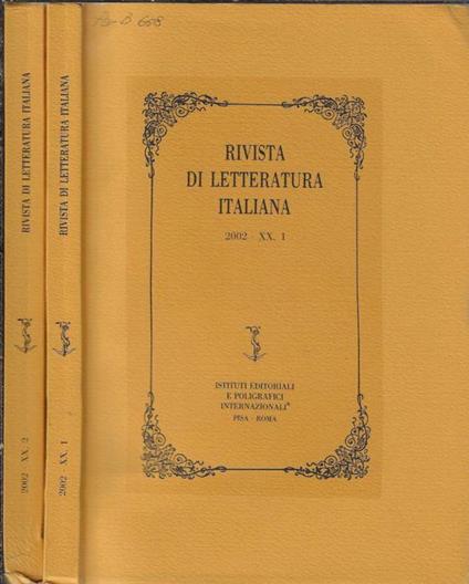 Rivista di letteratura italiana 2002 XX N. 1, 2 - copertina