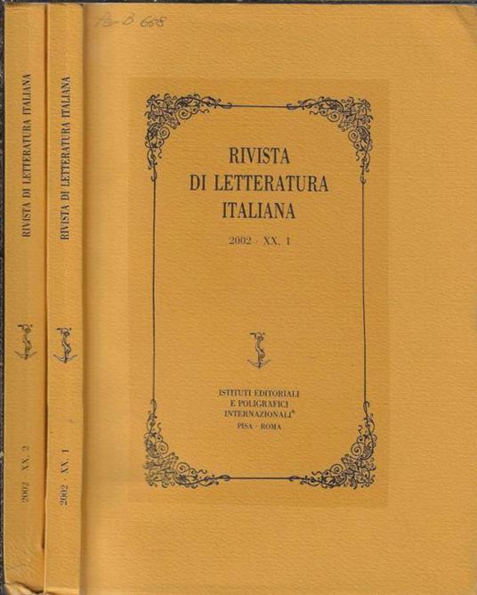 Rivista di letteratura italiana 2002 XX N. 1, 2 - copertina