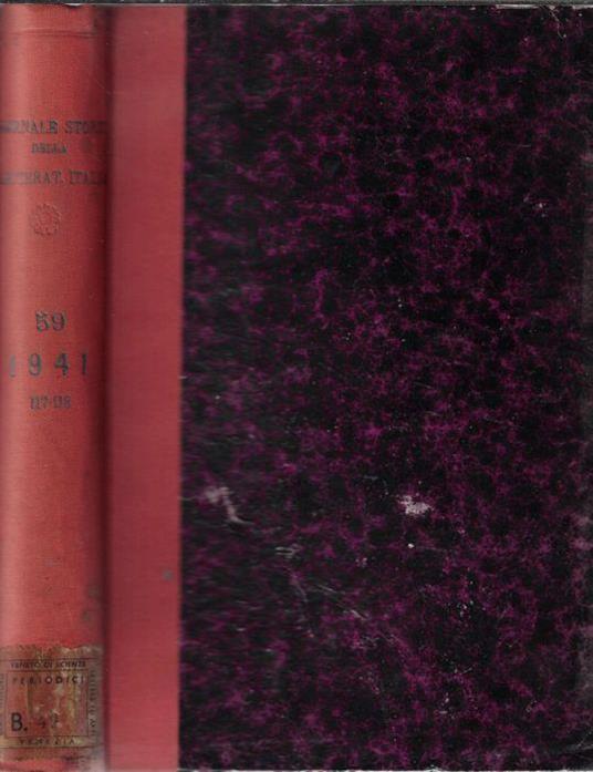 Giornale storico della letteratura italiana Volume CXVII - CXVIII 1941 - copertina