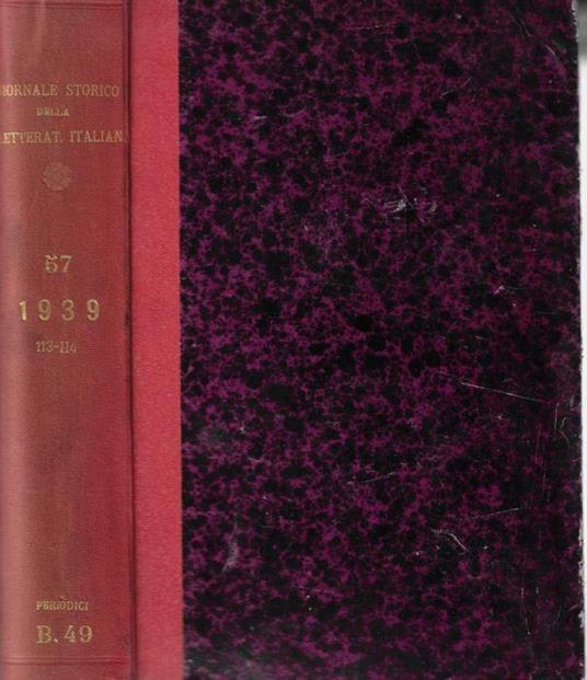 Giornale storico della letteratura italiana Volume CXIII - CXIV 1939 - copertina