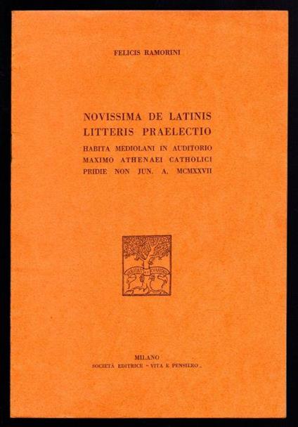 Novissima de Latinis litteris praelectio - Felice Ramorino - copertina