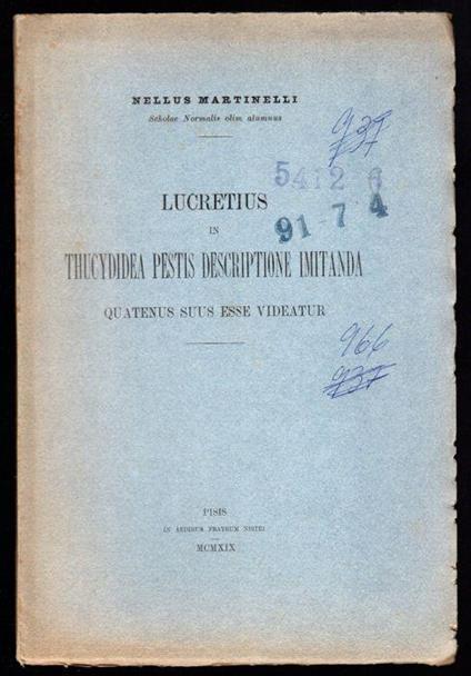 Lucretus in Thucydidea pestis descriptione imitanda. Quatenus suus esse videatur - Nello Martinelli - copertina