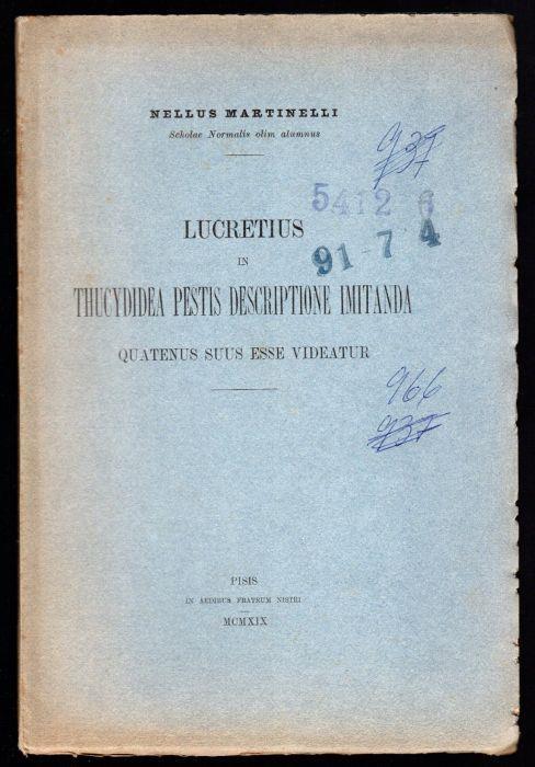Lucretus in Thucydidea pestis descriptione imitanda. Quatenus suus esse videatur - Nello Martinelli - copertina
