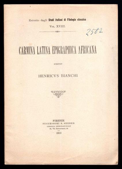 Carmina latina epigraphica africana - Enrico Bianchi - copertina