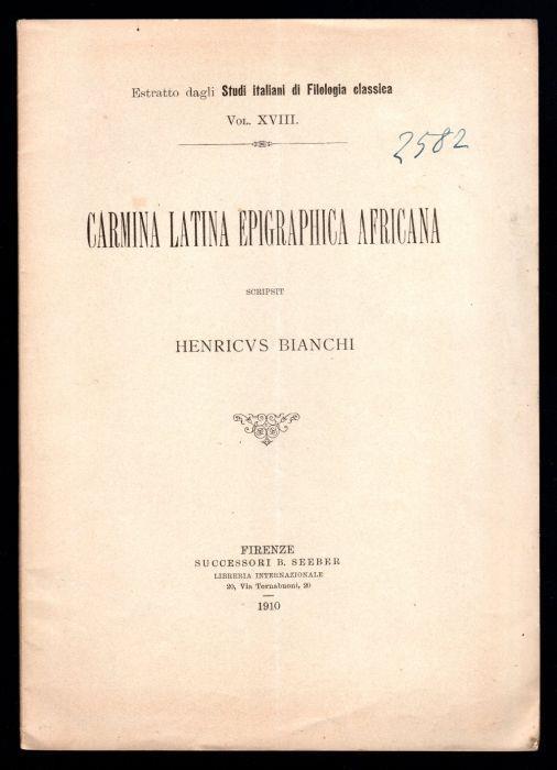 Carmina latina epigraphica africana - Enrico Bianchi - copertina