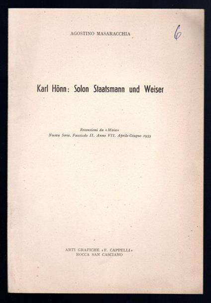 Karl Honn: Solon Staatsmann und Weiser - Agostino Masaracchia - copertina